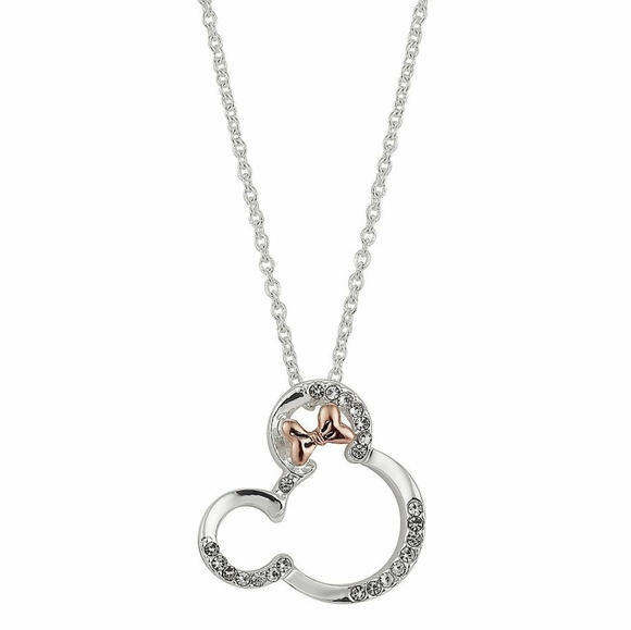 Disney's Minnie Mouse Crystal Head Necklace Silver Rose Gold Crystal Womens NWT - Picture 2 of 10